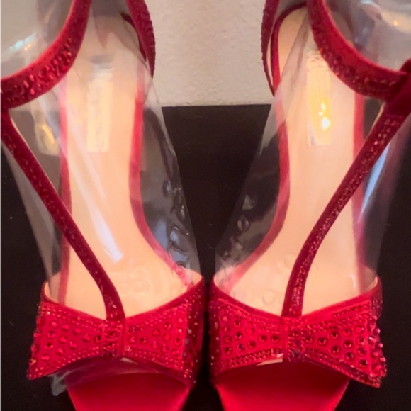 INC International Concepts Shoes - INC International Concepts Red Jeweled Heels with Bow Accent